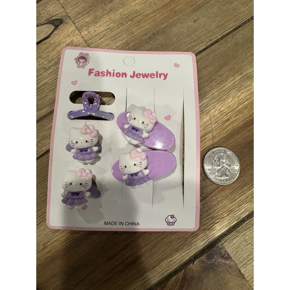 Hello Kitty Fashion Colorful Purple Pink Barrette Cute Hair Clip for Girls 5 PC